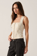 Modenaire Floral Jacquard Corset-Inspired Top