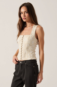 Modenaire Floral Jacquard Corset-Inspired Top