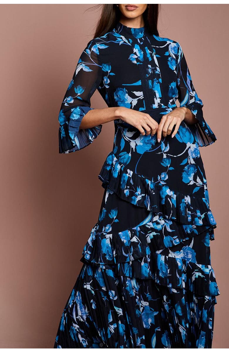 Coast Pleated Frill Chiffon Maxi Dress, Alternate, color, Navy