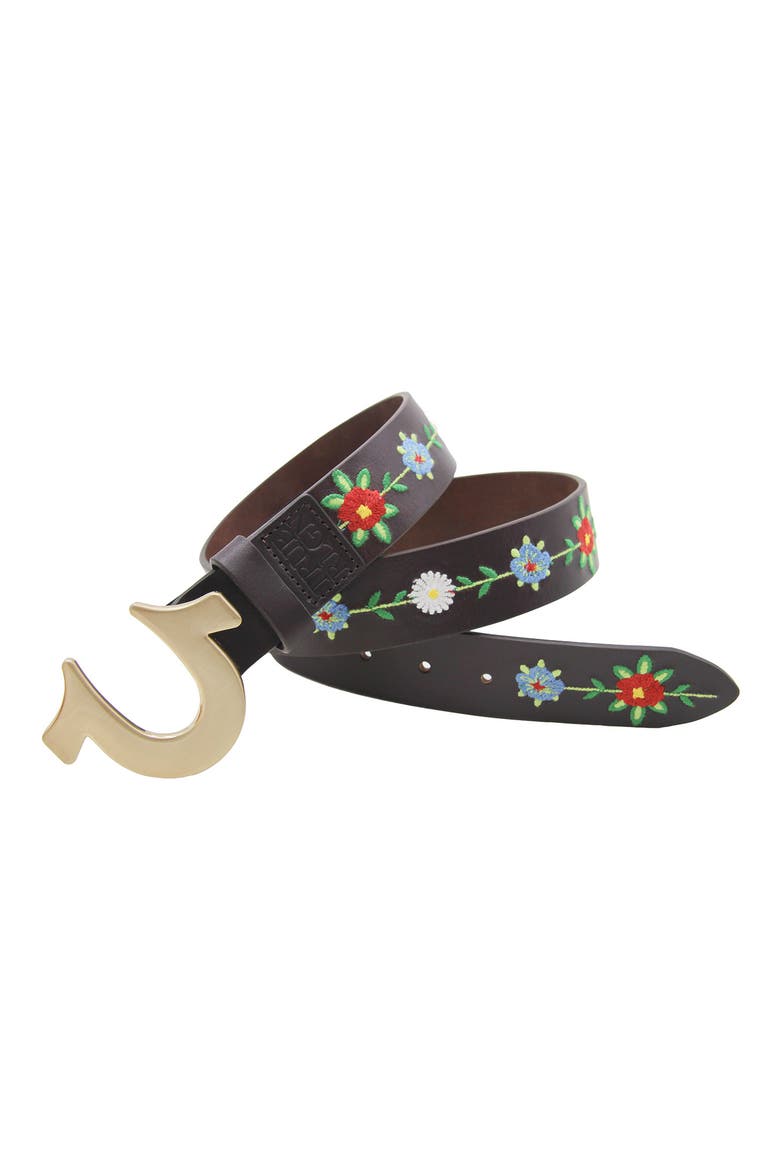 Horseshoe Buckle Gardenia Leather Belt, Alternate, color, BROWN