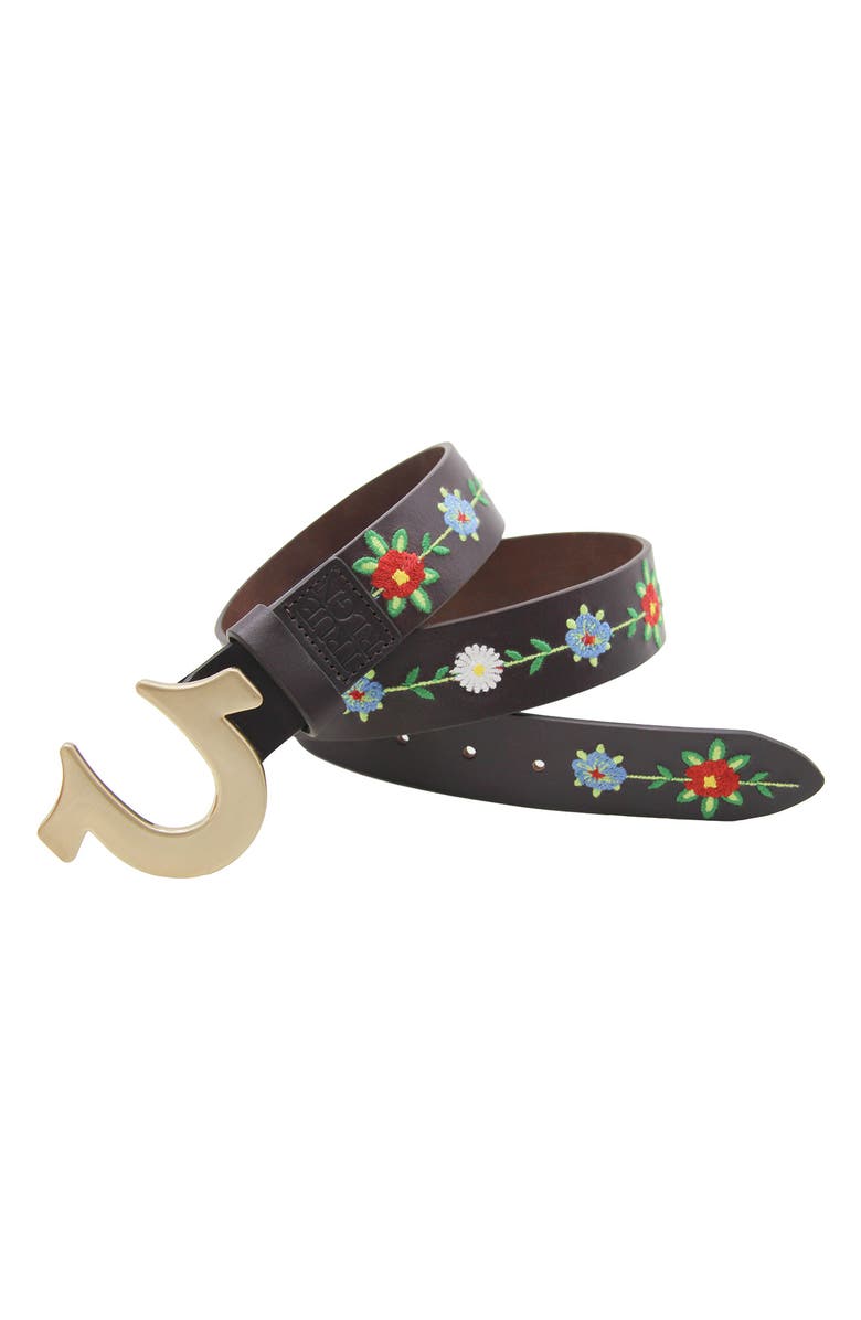 True Religion Horseshoe Buckle Gardenia Leather Belt, Alternate, color, Brown