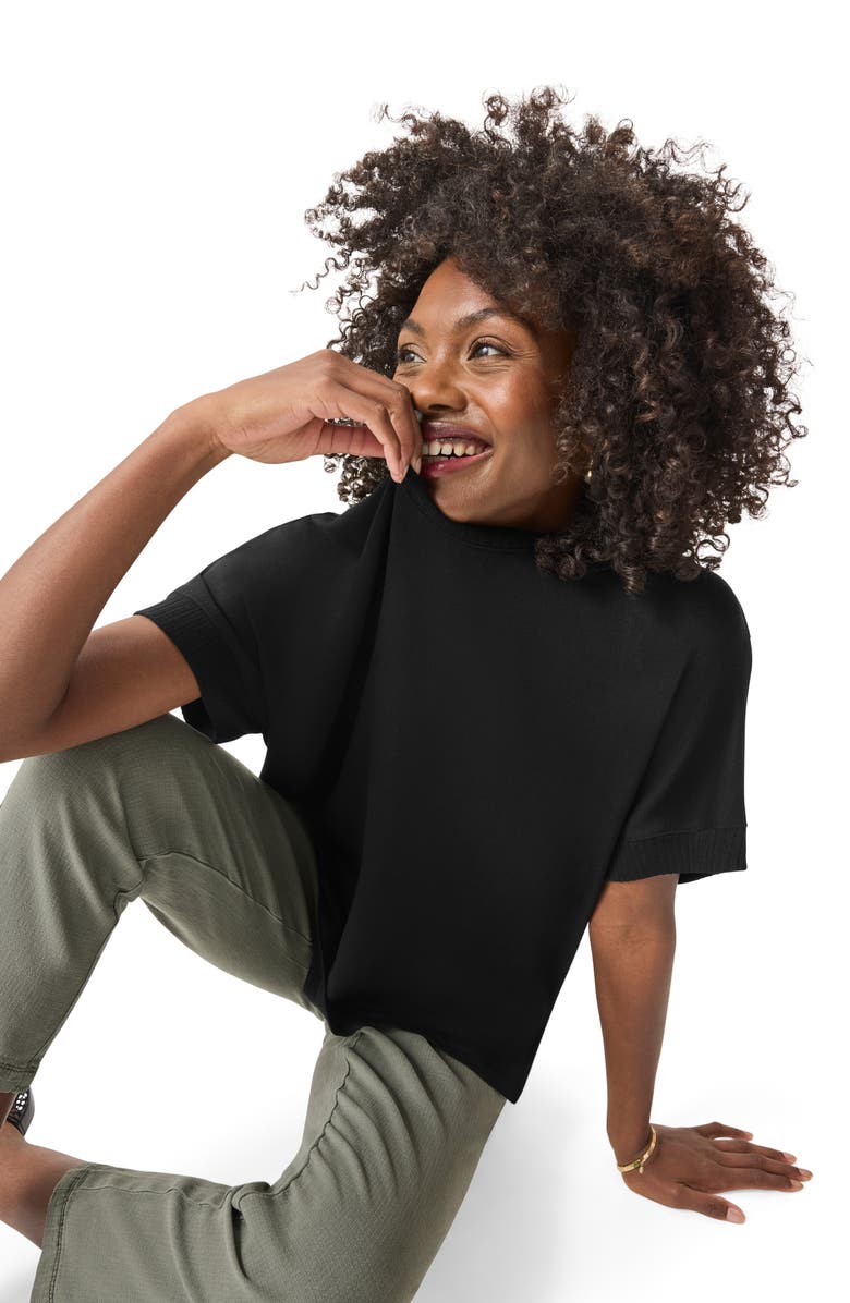 Splendid Supersoft Short Sleeve Sweatshirt, Alternate, color, Black