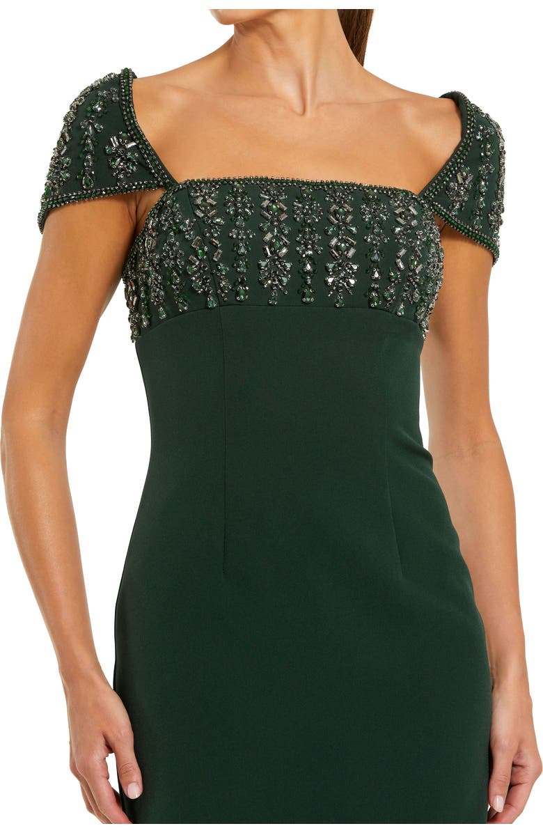 Mac Duggal Women's Crepe Embellished Cap Sleeve Fitted Midi Dress, Alternate, color, Dark Emerald