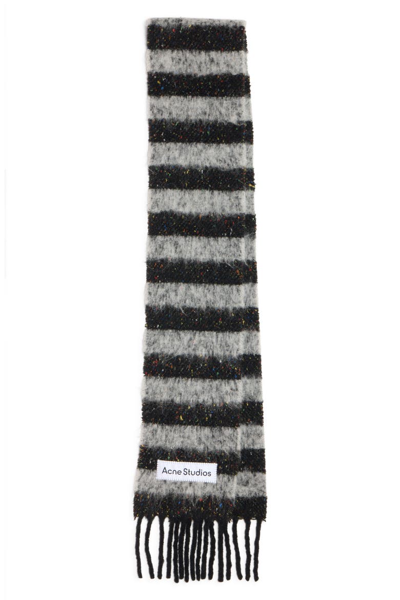 Vonkey Stripe Alpaca, Wool & Silk Blend Fringe Scarf, Main, color, BLACK/GREY