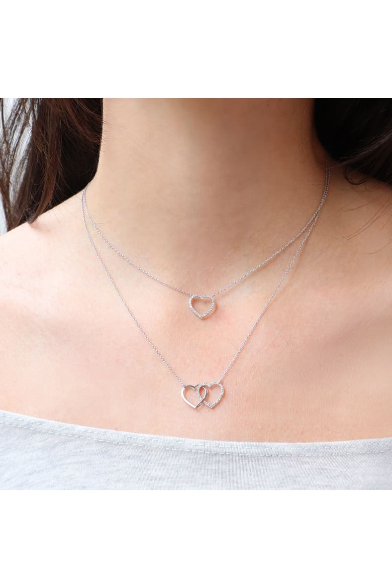 Diamond Interlocking Double Heart Necklace, Alternate, color, Sterling Silver