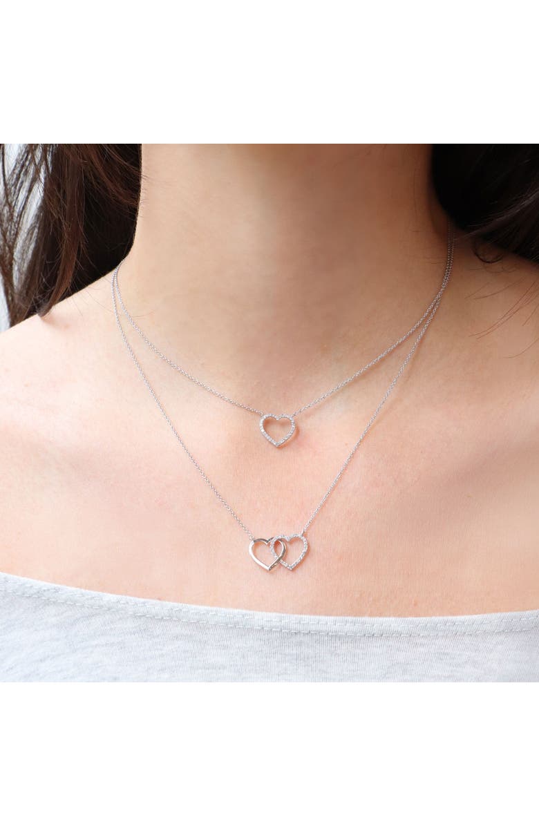 The Lovery Fine Jewelry Diamond Interlocking Double Heart Necklace, Alternate, color, Sterling Silver