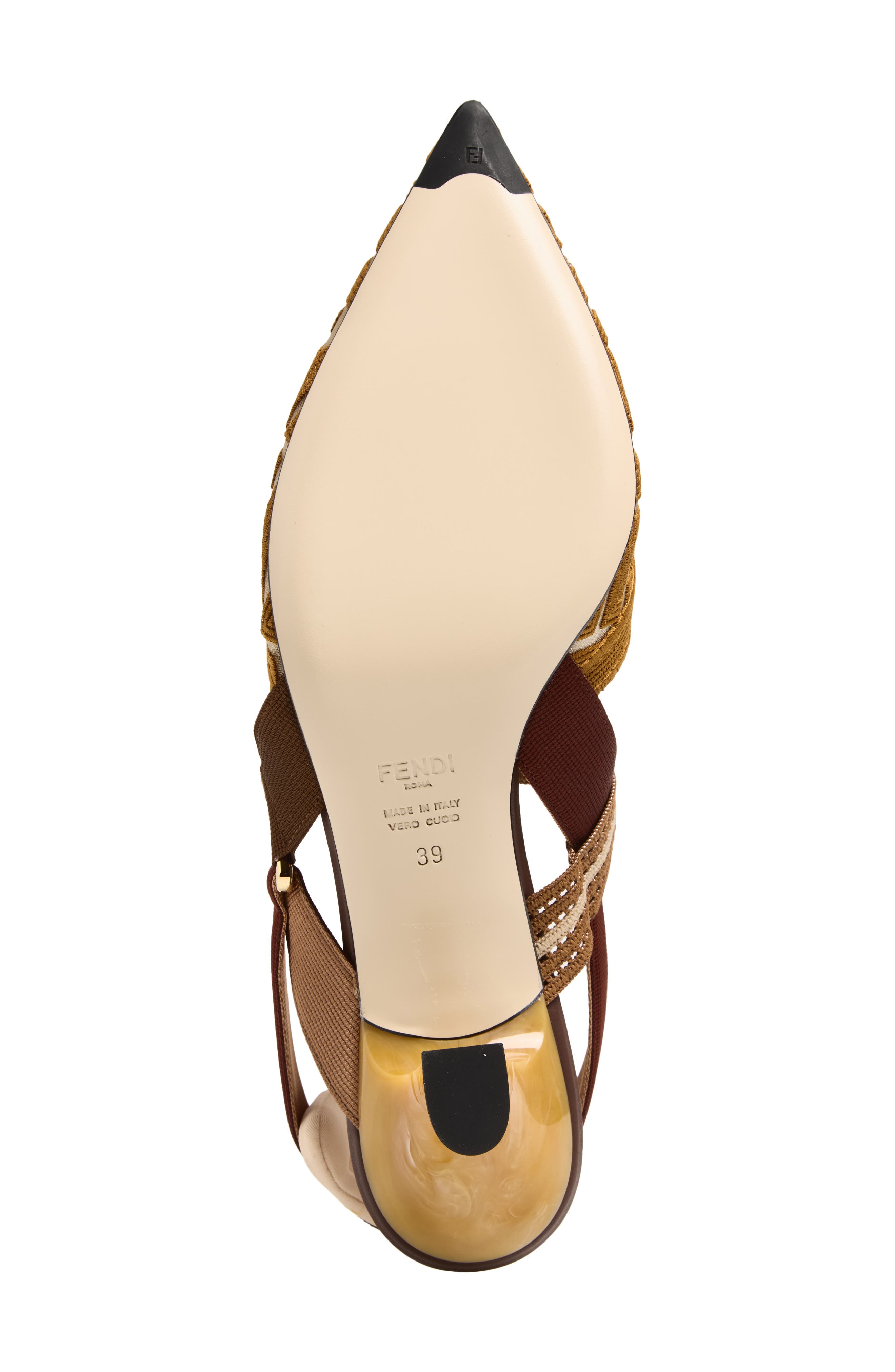 Fendi Colibri Mesh Slingback Pointed Toe Pump, Alternate, color, F1v8t Nudo Rhum