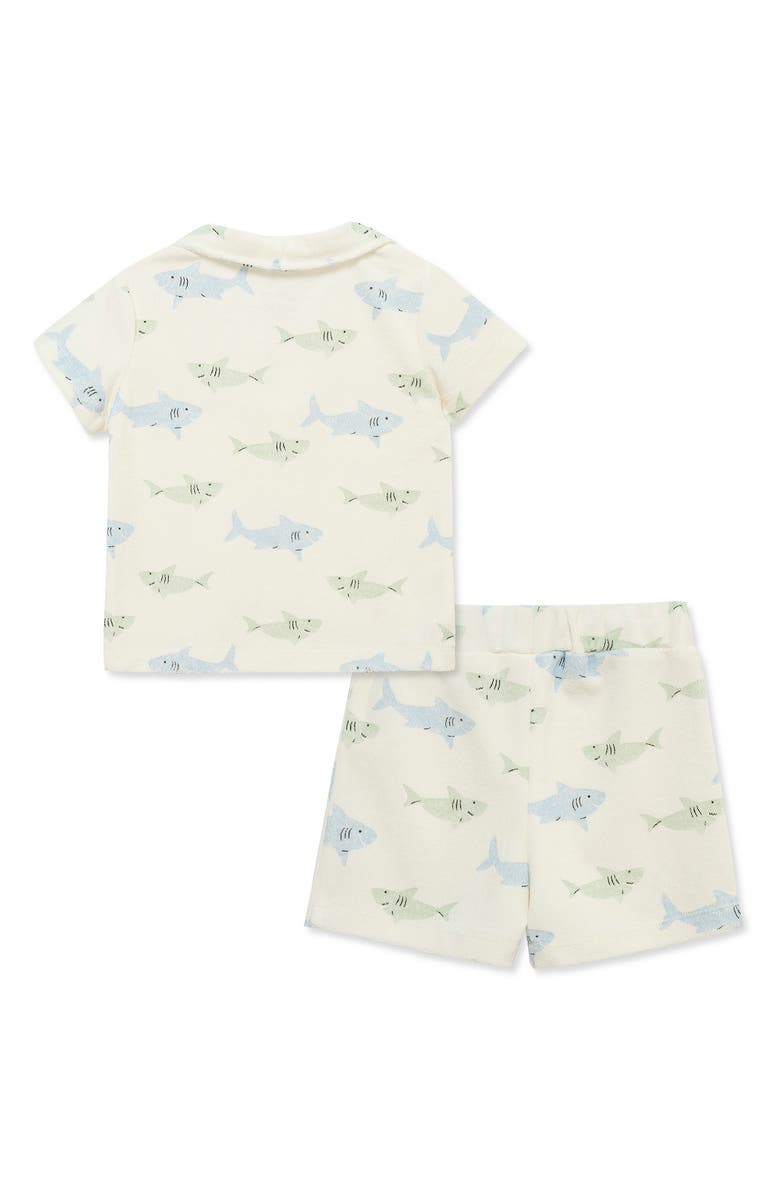 Little Me Kids' Shark Terry Polo & Shorts Set, Alternate, color, Blue/ Green