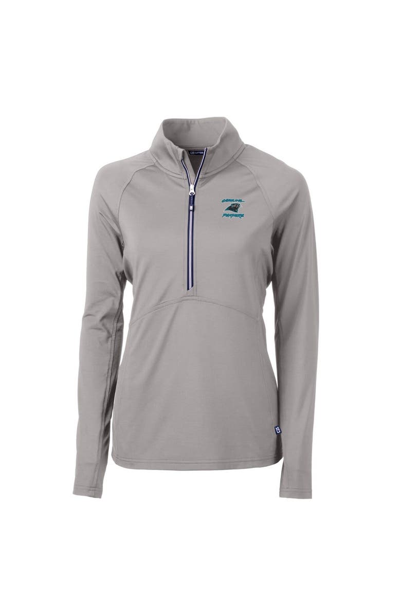 Cutter & Buck Women's Cutter & Buck Gray Carolina Panthers Throwback Logo Adapt DryTec Eco Knit Stretch Recycled Half-Zip Pullover Top, Alternate, color, 