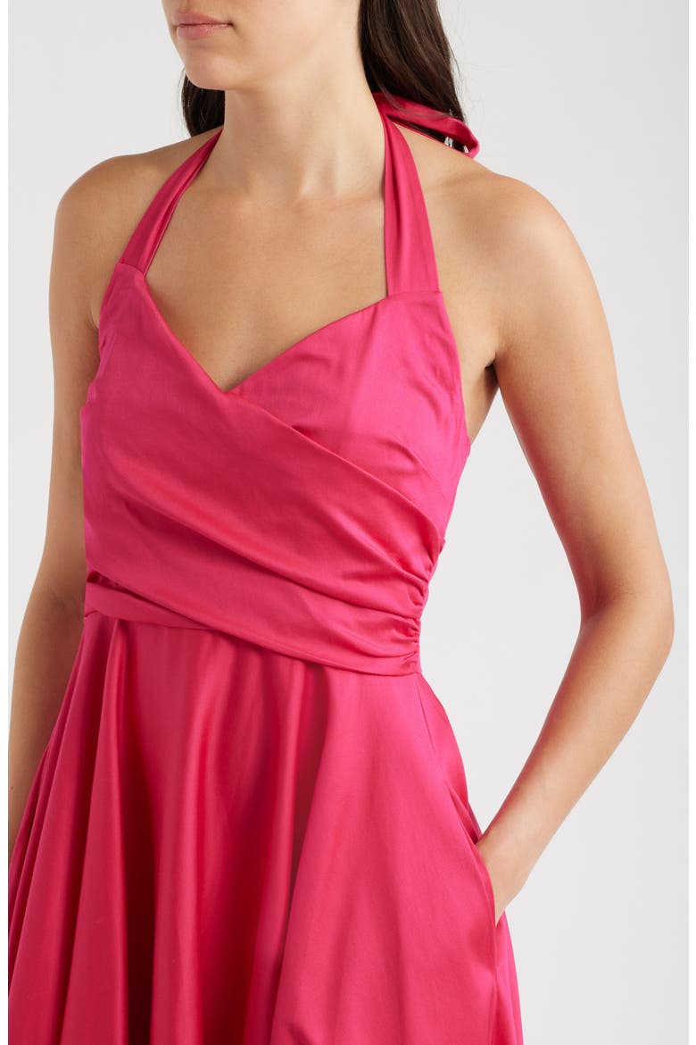 Noelle Stretch Cotton Halter Midi Dress, Alternate, color, CERISE
