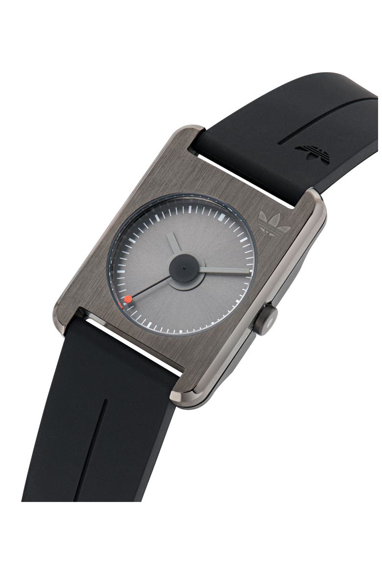 Rectangular Dial Silicone Strap Watch, 31mm, Alternate, color, BLACK