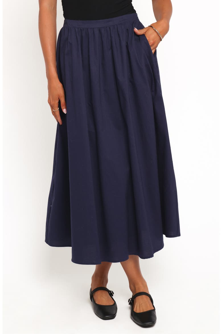Oakley Pleated Midi Skirt, Main, color, NAVY