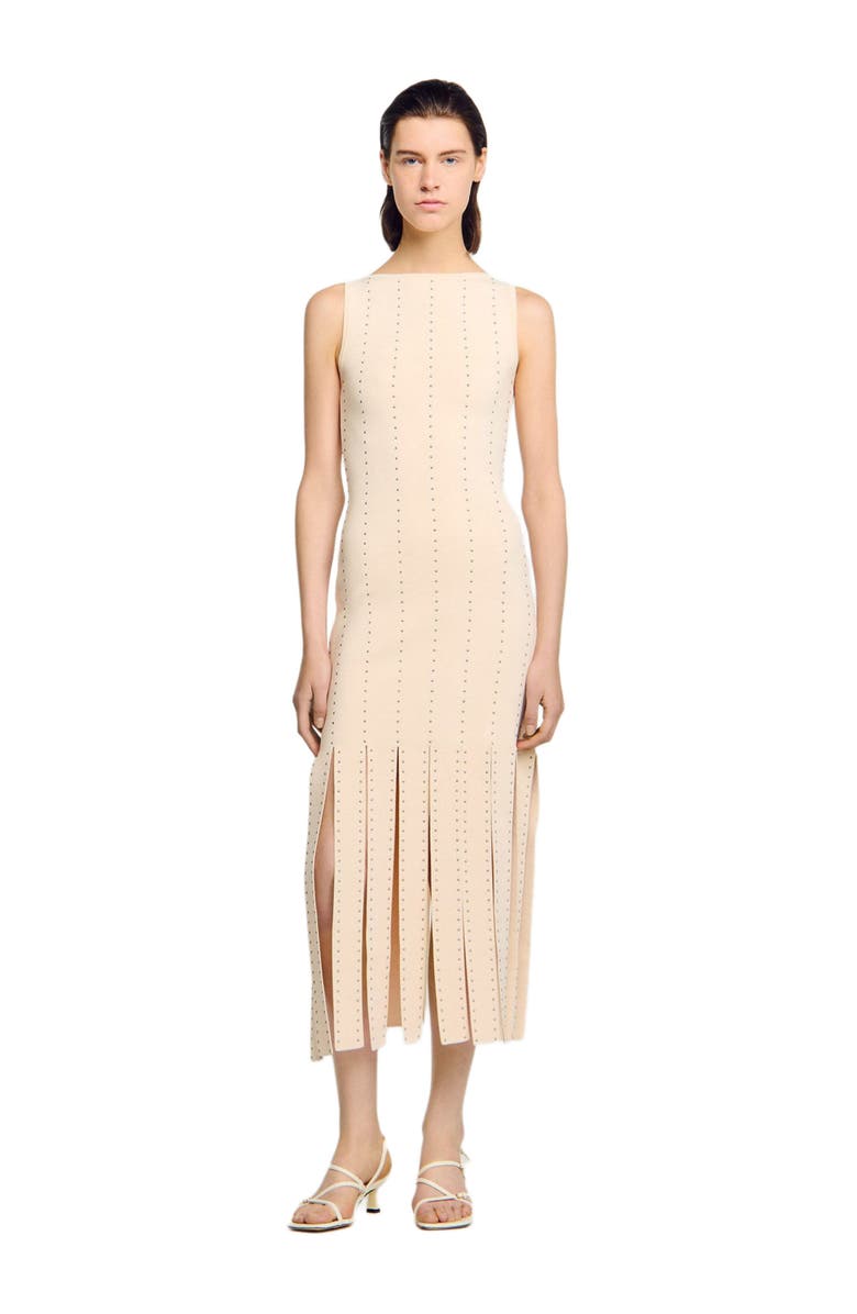 SANDRO Fringed knit maxi dress, Alternate, color, Ecru
