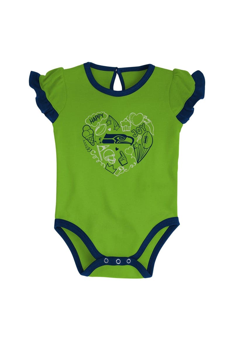 Newborn & Infant College Navy/Neon Green Seattle Seahawks Too Much Love Two-Piece Bodysuit Set, Alternate, color, Navy