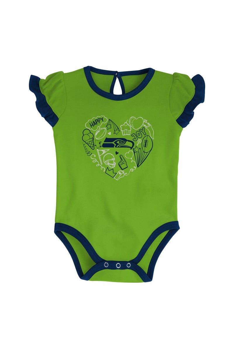 Outerstuff Newborn & Infant College Navy/Neon Green Seattle Seahawks Too Much Love Two-Piece Bodysuit Set, Alternate, color, Navy