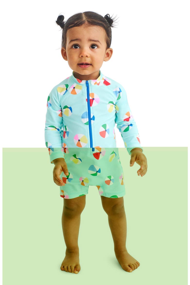 Baby One-Piece Rash Guard, Alternate, color, Mist Beach Balls