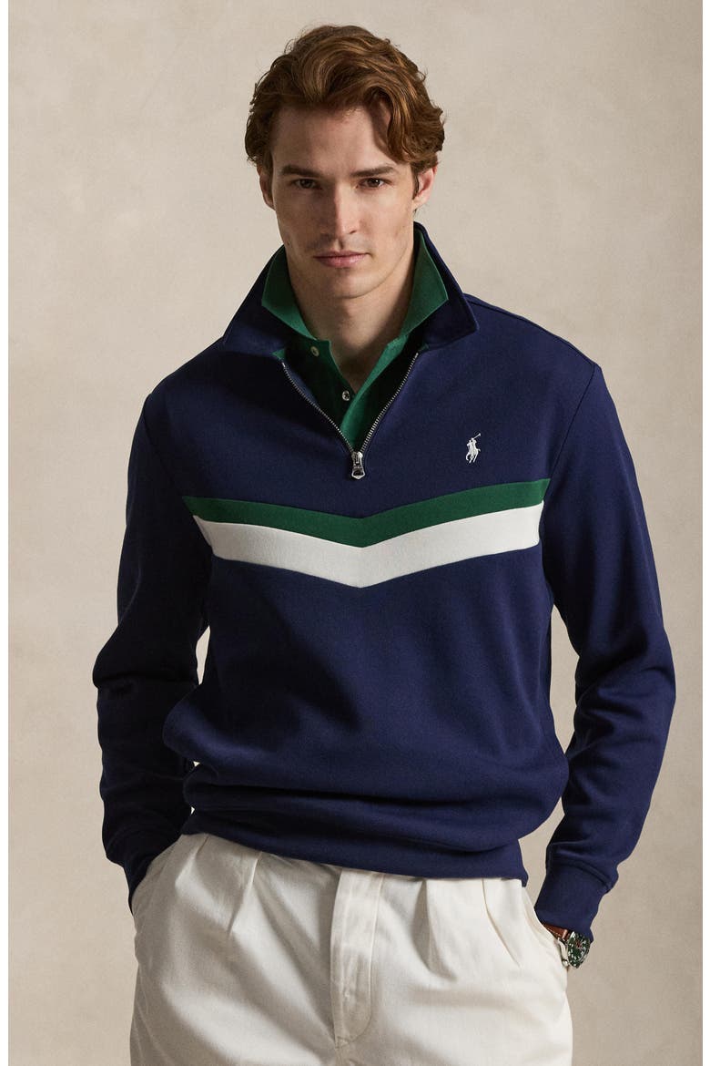 Double Knit Chevron Quarter-Zip Pullover, Alternate, color, NEWPORT NAVY