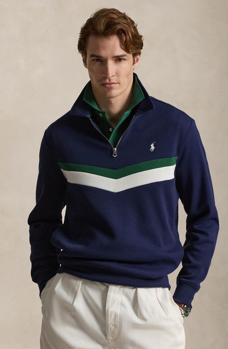 Polo Ralph Lauren Double Knit Chevron Quarter-Zip Pullover, Alternate, color, Newport Navy