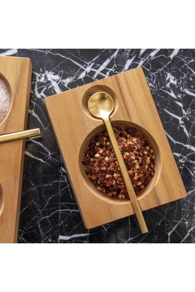 Teak Plank Spice Cellar with Gold Spoon, Alternate, color, Gold