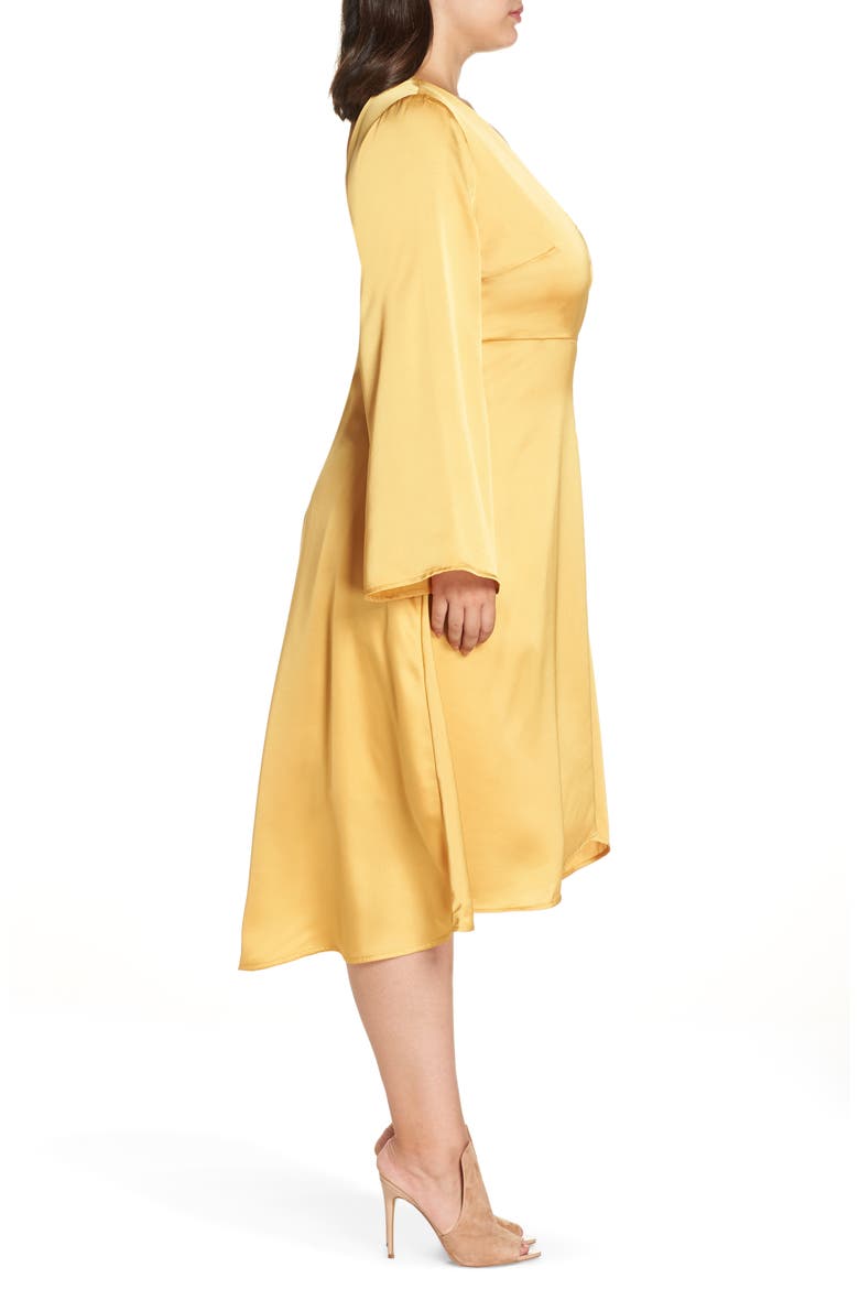 Satin Wrap Dress, Alternate, color, YELLOW