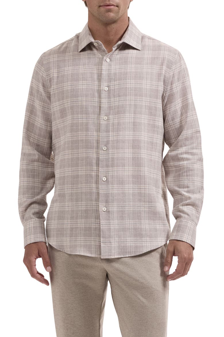 Axel Plaid Cotton & Wool Button Up Shirt, Main, color, COBBLESTONE