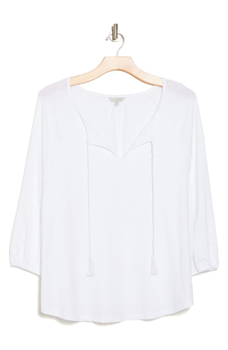 Lucky Brand Tassel Cotton Top, Alternate, color, Lucky White