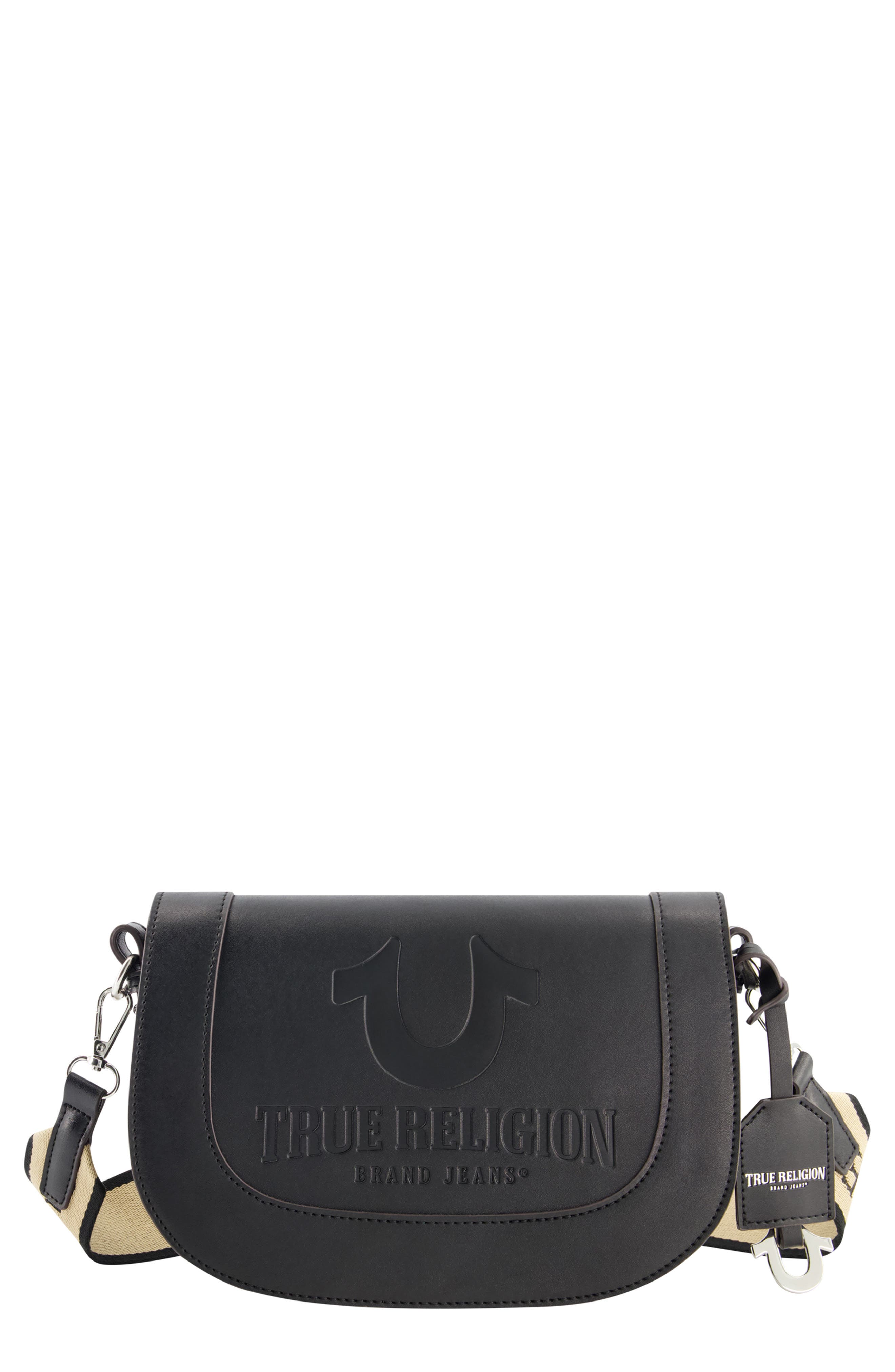 Debossed Logo Flap Shoulder Bag, Main, color, BLACK
