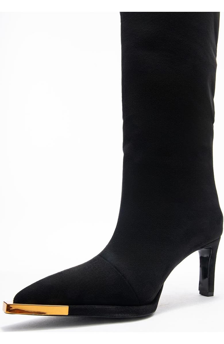 Prologue Shoes Lexa Pointed Toe Knee High Boot, Alternate, color, Black Suede Faux Leather