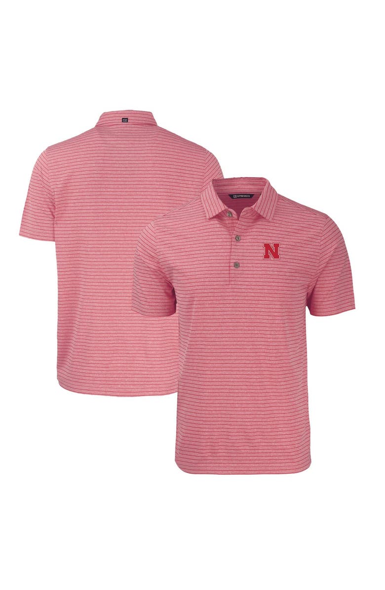 Cutter & Buck Men's Cutter & Buck Heather Scarlet Nebraska Huskers Big & Tall Forge Eco Stripe Stretch Recycled Polo, Main, color,