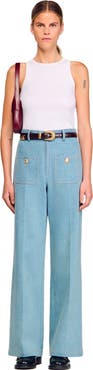 SANDRO Faded high-rise wide-leg jeans