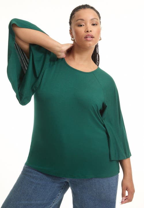 June + Vie Flared Raglan Sleeve Breton Tee In Green
