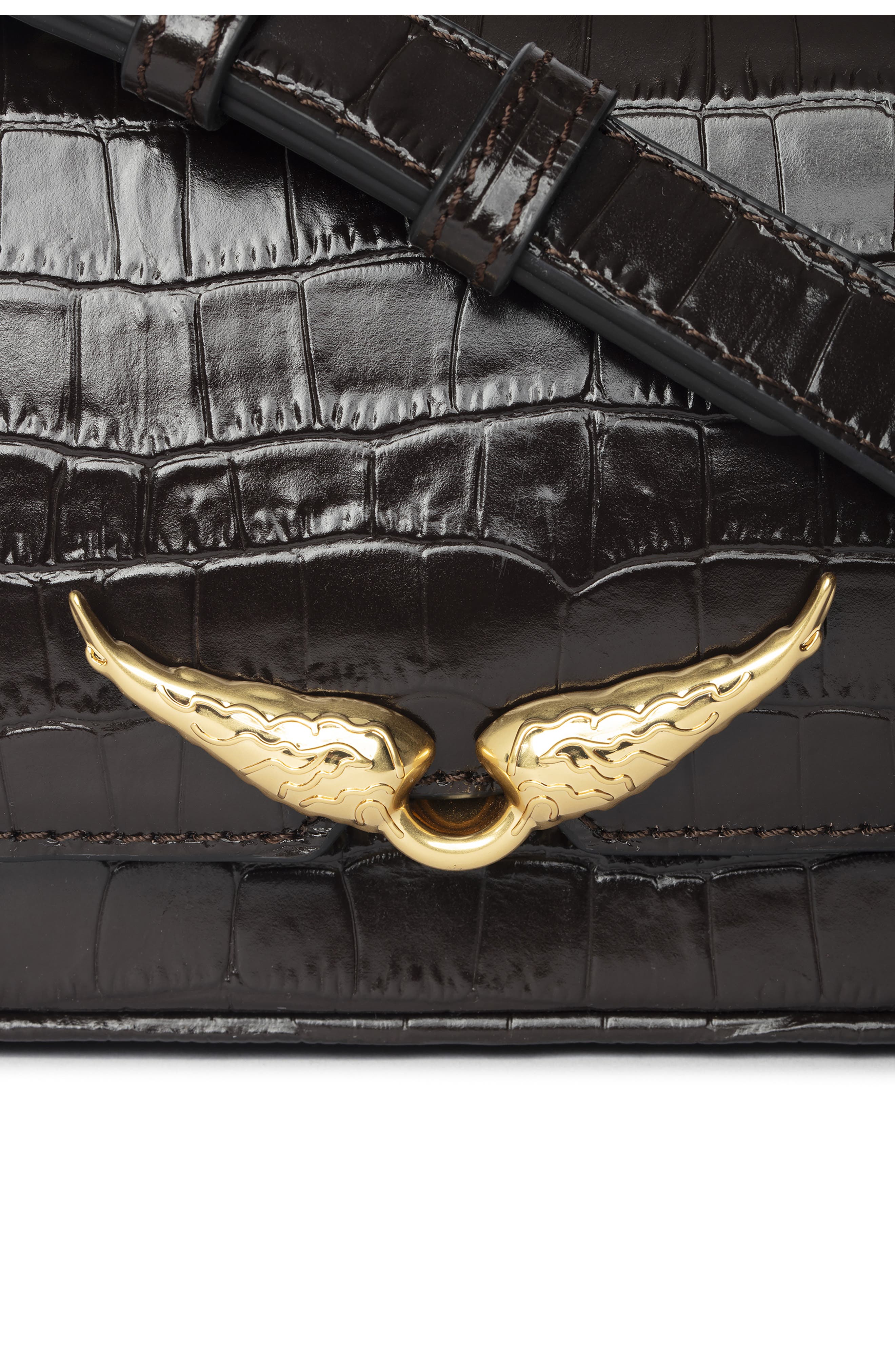 Zadig & Voltaire Le Zazi Croc Embossed Crossbody Bag, Alternate, color, 