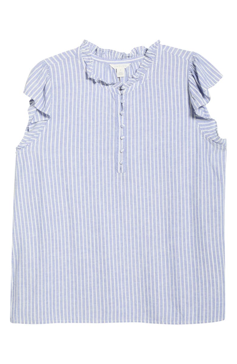 Caslon<sup>®</sup> Stripe Flutter Sleeve Top, Alternate, color, Blue- Ivory Penny Stripe