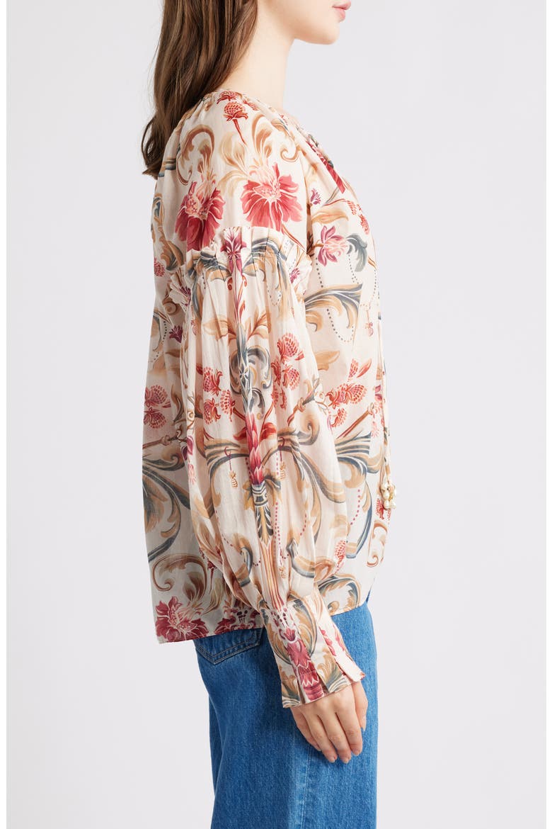 Royal Garden Print Cotton Peasant Top, Alternate, color, SAND