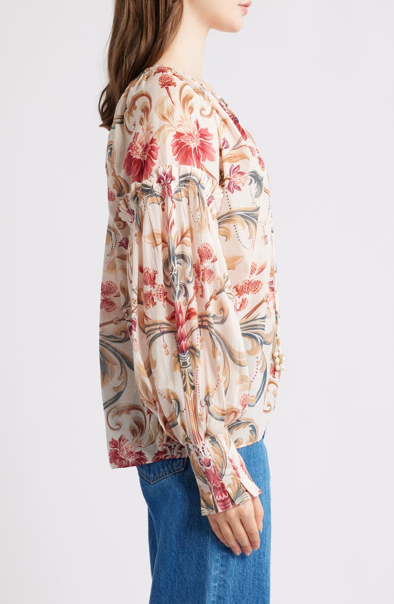FARM Rio Royal Garden Print Cotton Peasant Top, Alternate, color, Sand