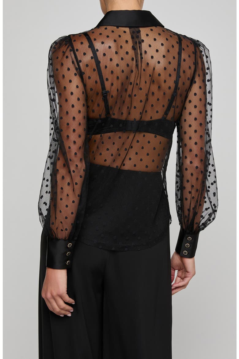 Sophie Swiss Dot Sheer Mesh Button-Up Shirt, Alternate, color, BLACK