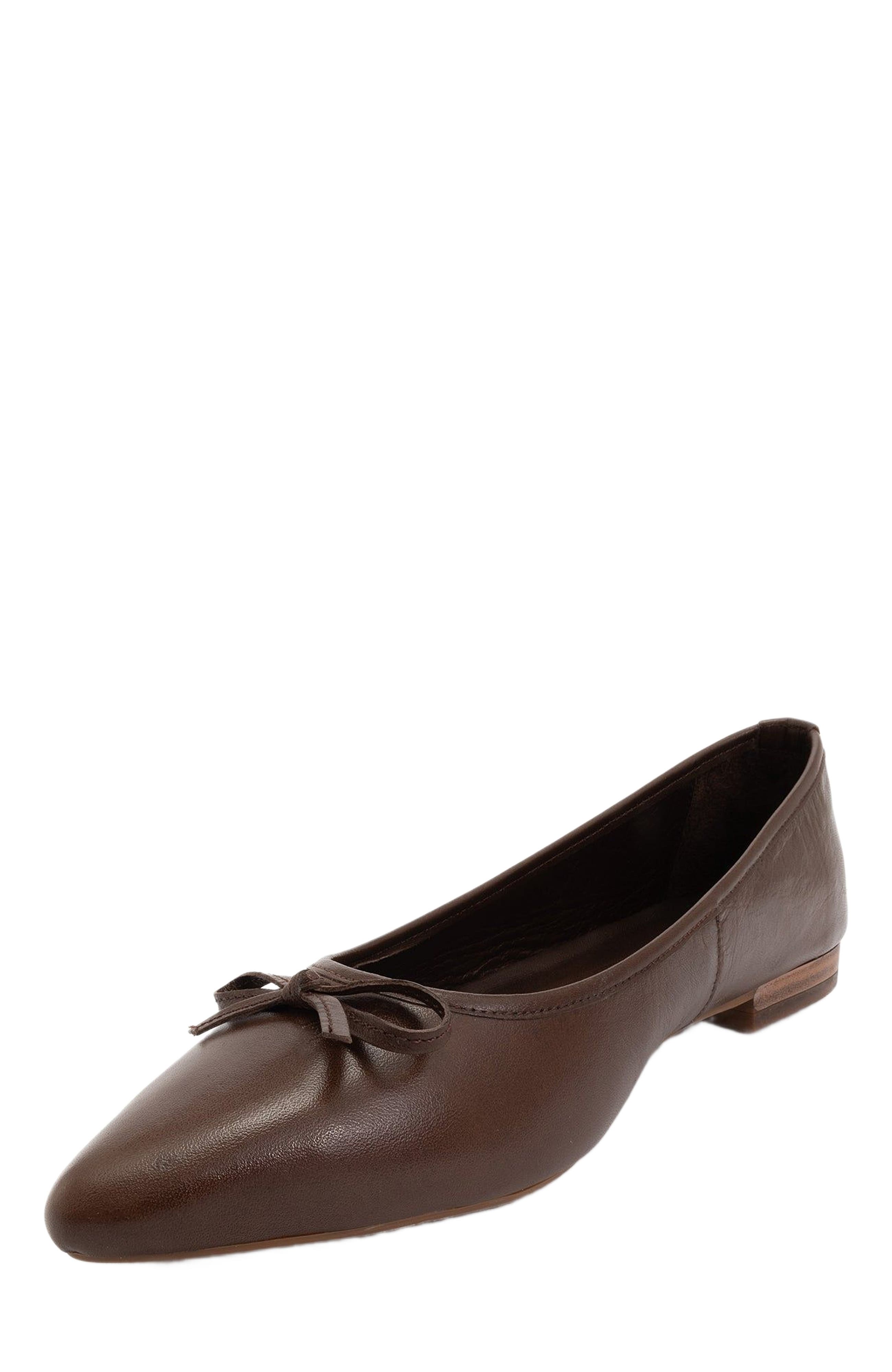 Forever & Always Shoes Ruby Leather Pointed Toe Flats, Alternate, color, Brown Leather