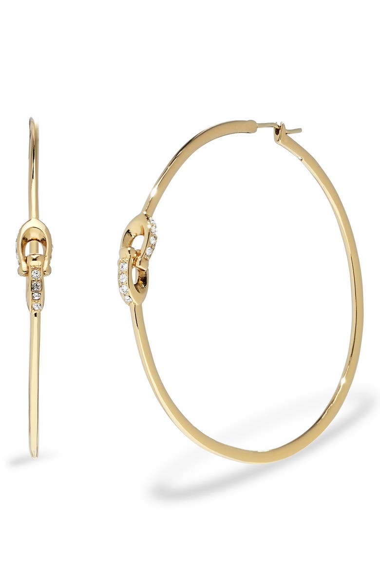 COACH Pavé Interlocked C-Link Hoop Earrings, Main, color, Golden Shadow/Gold