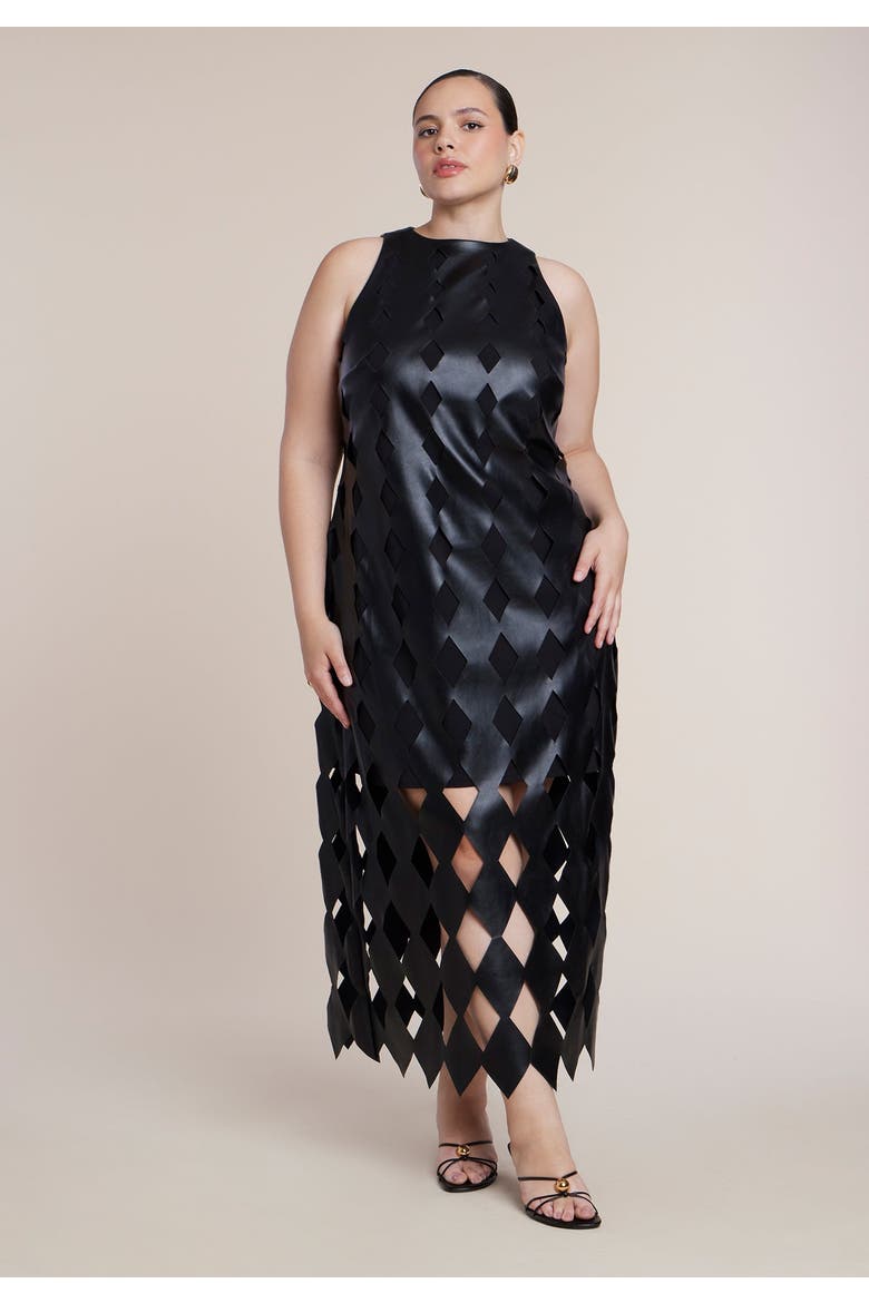 Diamond Cut Faux Leather Maxi Dress, Main, color, BLACK ONYX