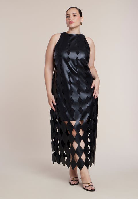 Diamond Cut Faux Leather Maxi Dress