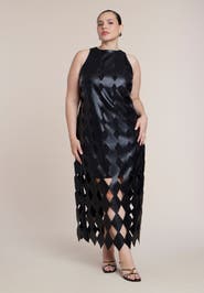 ELOQUII Diamond Cut Faux Leather Maxi Dress