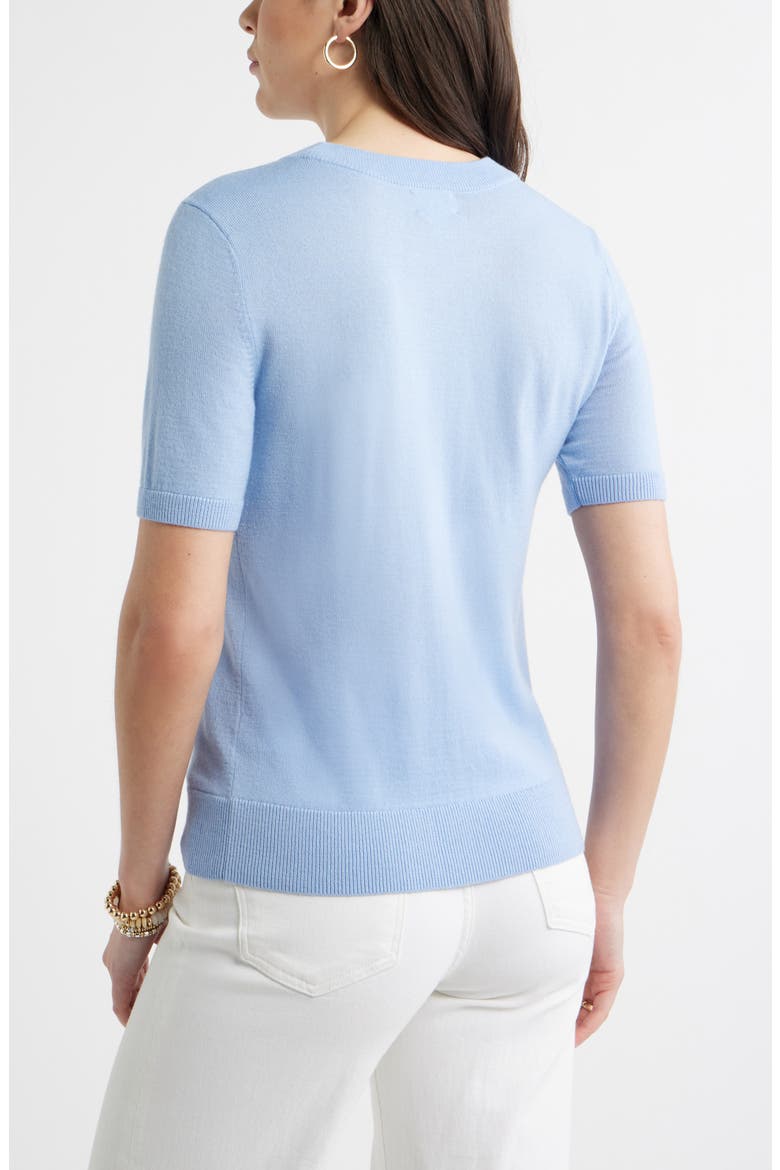 Short Sleeve Merino Wool Blend Sweater Top, Alternate, color, BLUE WINDSURFER