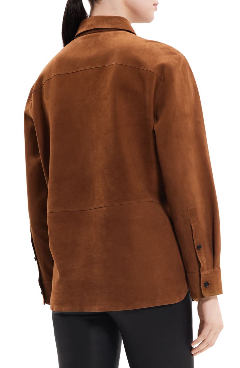 Theory Classic Suede Button-Up Shirt, Alternate, color, Teak