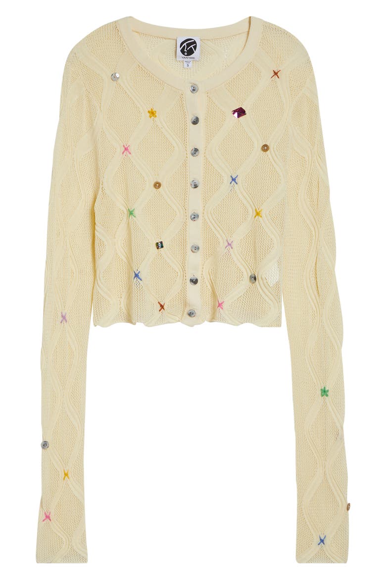 Cotton Lattice Stitch Cardigan, Alternate, color, IVORY