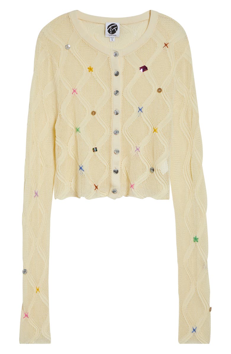 YanYan Cotton Lattice Stitch Cardigan, Alternate, color, Ivory
