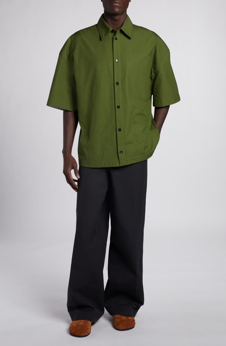 Bottega Veneta Oversize Short Sleeve Button-Up Shirt, Alternate, color, Thyme