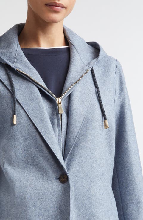 Wool Blend Flannel Blazer with Removable Hooded Bib