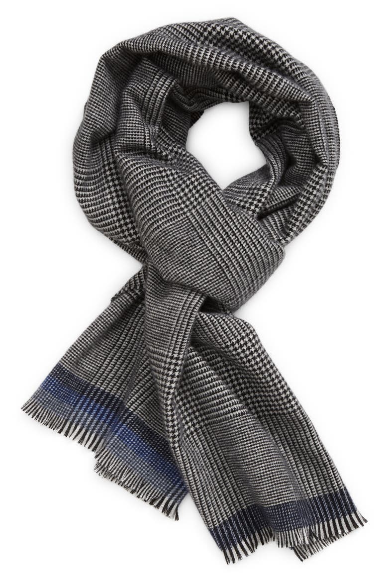 Glen Plaid Cashmere Scarf, Main, color, BLACK