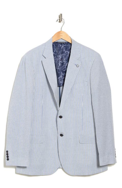 Seersucker Stripe Cotton Blend Jacket