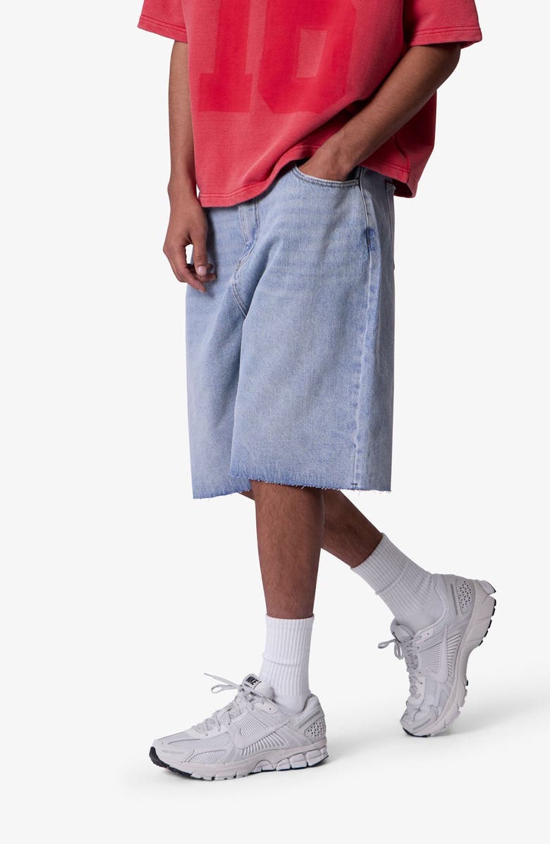 mnml Baggy Raw Hem Denim Shorts, Alternate, color, Light Blue